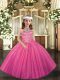 Hot Pink Halter Top Lace Up Appliques Girls Pageant Dresses Sleeveless