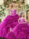 Customized Fuchsia Ball Gowns Organza Sweetheart Sleeveless Beading and Ruffles Floor Length Lace Up Quinceanera Gowns