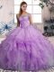 Lavender Lace Up Quinceanera Dresses Beading and Ruffles Sleeveless Floor Length