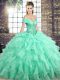 Stunning Beading and Ruffles Quinceanera Gown Apple Green Lace Up Sleeveless Brush Train