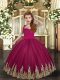 Floor Length Lace Up Pageant Gowns Burgundy for Party and Sweet 16 and Wedding Party with Embroidery