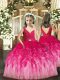 Hot Pink Sleeveless Tulle Backless Pageant Gowns For Girls for Party and Sweet 16 and Wedding Party