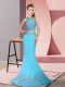 Enchanting Aqua Blue Zipper Prom Evening Gown Beading and Appliques Sleeveless Sweep Train