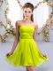 Extravagant Yellow Green Lace Up Dama Dress Ruching Sleeveless Mini Length