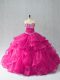 Fuchsia Lace Up Sweetheart Beading and Ruffles Ball Gown Prom Dress Organza Sleeveless
