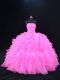 Comfortable Pink and Rose Pink Lace Up Quinceanera Dress Beading and Ruffles Sleeveless Floor Length