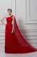 Beauteous Red Chiffon and Tulle Lace Up One Shoulder Sleeveless Custom Made Watteau Train Ruching and Hand Made Flower