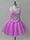 Suitable Lilac Organza Lace Up Prom Party Dress Sleeveless Mini Length Beading