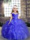 Ball Gowns Little Girls Pageant Dress Wholesale Blue Straps Organza Sleeveless Floor Length Lace Up