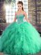 Best Turquoise Lace Up Quinceanera Dresses Beading and Ruffles Sleeveless Floor Length