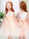 Sleeveless Tulle Knee Length Zipper Flower Girl Dress in Peach with Bowknot