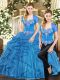 Simple Sweetheart Sleeveless Lace Up Ball Gown Prom Dress Blue Tulle