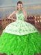 Fashion Sleeveless Court Train Embroidery and Ruffles Vestidos de Quinceanera