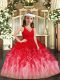 Floor Length Red and Multi-color Little Girls Pageant Gowns Tulle Sleeveless Ruffles