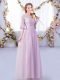 Lavender Half Sleeves Tulle Side Zipper Dama Dress for Quinceanera for Wedding Party