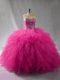 Halter Top Sleeveless Tulle Quinceanera Dresses Beading and Ruffles Lace Up