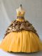 Gold Ball Gowns Beading and Pick Ups Quinceanera Gown Lace Up Organza Sleeveless