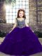 Wonderful Purple Ball Gowns Straps Sleeveless Tulle Floor Length Lace Up Beading Pageant Gowns For Girls