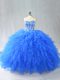 Sexy Blue Sweetheart Lace Up Beading and Ruffles Quinceanera Dress Sleeveless