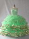Amazing Beading and Ruffles 15th Birthday Dress Green Lace Up Sleeveless Floor Length