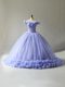 High Quality Off The Shoulder Sleeveless Sweet 16 Quinceanera Dress Court Train Hand Made Flower Lavender Tulle
