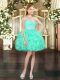 Vintage Aqua Blue A-line Beading and Lace and Ruffles Dress for Prom Lace Up Organza Sleeveless Mini Length