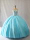 Sophisticated Sleeveless Tulle Floor Length Lace Up 15th Birthday Dress in Aqua Blue with Beading