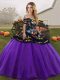Flare Sleeveless Embroidery Lace Up 15th Birthday Dress