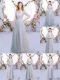 Smart Half Sleeves Floor Length Lace and Belt Zipper Quinceanera Court of Honor Dress with Grey