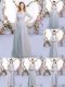 Smart Half Sleeves Floor Length Lace and Belt Zipper Quinceanera Court of Honor Dress with Grey
