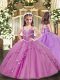 Customized Lilac Straps Neckline Beading and Ruffles Little Girls Pageant Gowns Sleeveless Lace Up