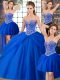 Noble Royal Blue Tulle Lace Up Quinceanera Dresses Sleeveless Brush Train Beading and Pick Ups