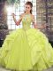 Yellow Green Ball Gowns Beading and Ruffles 15th Birthday Dress Lace Up Organza Sleeveless Floor Length