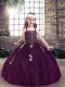 Top Selling Eggplant Purple Sleeveless Floor Length Appliques Lace Up Pageant Gowns For Girls