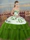 Deluxe Sweetheart Sleeveless Sweet 16 Dress Floor Length Embroidery and Bowknot Green Tulle