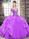 Lavender Off The Shoulder Neckline Beading and Ruffles 15th Birthday Dress Sleeveless Lace Up