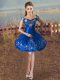 Captivating Royal Blue Sleeveless Embroidery Knee Length Prom Party Dress