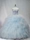 Beading and Ruffles Quinceanera Gowns Light Blue Lace Up Sleeveless Brush Train