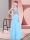 Baby Blue Prom Party Dress Prom and Party with Beading V-neck Sleeveless Zipper