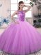 Lilac Vestidos de Quinceanera Military Ball and Sweet 16 and Quinceanera with Beading Scoop Sleeveless Lace Up