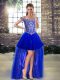 Noble High Low Royal Blue Prom Evening Gown Off The Shoulder Sleeveless Lace Up