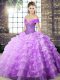 Lavender Organza Lace Up Sweet 16 Quinceanera Dress Sleeveless Brush Train Beading and Ruffled Layers
