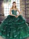 Sexy Peacock Green Sleeveless Tulle Lace Up 15th Birthday Dress for Military Ball and Sweet 16 and Quinceanera