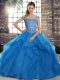 Superior Beading and Ruffles Quinceanera Dress Blue Lace Up Sleeveless Brush Train