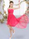 Flirting Sleeveless High Low Beading Lace Up Quinceanera Dama Dress with Hot Pink