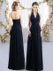 Floor Length Empire Sleeveless Navy Blue Quinceanera Dama Dress Lace Up