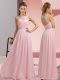 Super Baby Pink Backless Scoop Beading Dress for Prom Chiffon Sleeveless