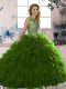Olive Green Sweet 16 Dress Military Ball and Sweet 16 and Quinceanera with Beading and Ruffles Scoop Sleeveless Lace Up