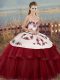 Nice Sweetheart Sleeveless Sweet 16 Dresses Floor Length Embroidery and Bowknot White And Red Tulle
