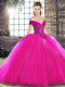 Luxurious Sleeveless Organza Brush Train Lace Up Sweet 16 Dresses in Fuchsia with Beading